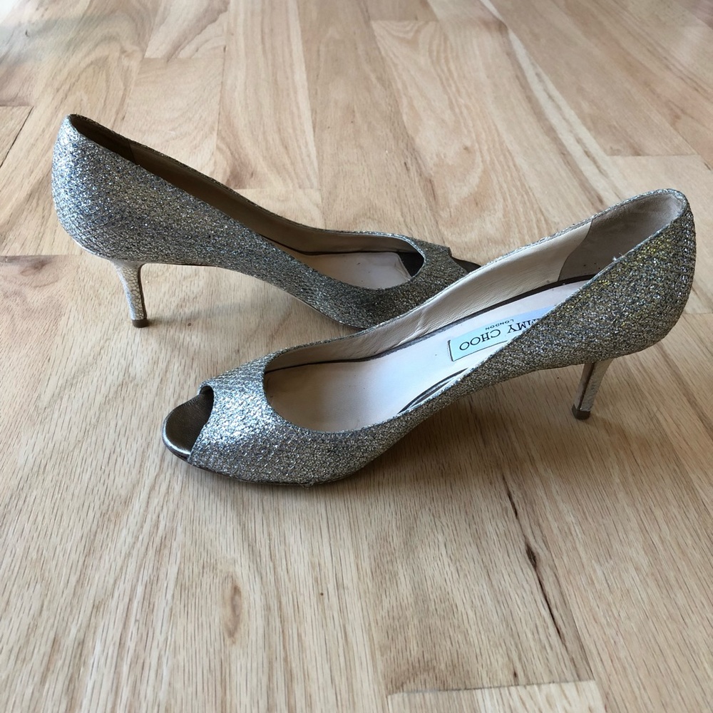 Jimmy Choo Isabel Champagne Peep Toe Pumps 40